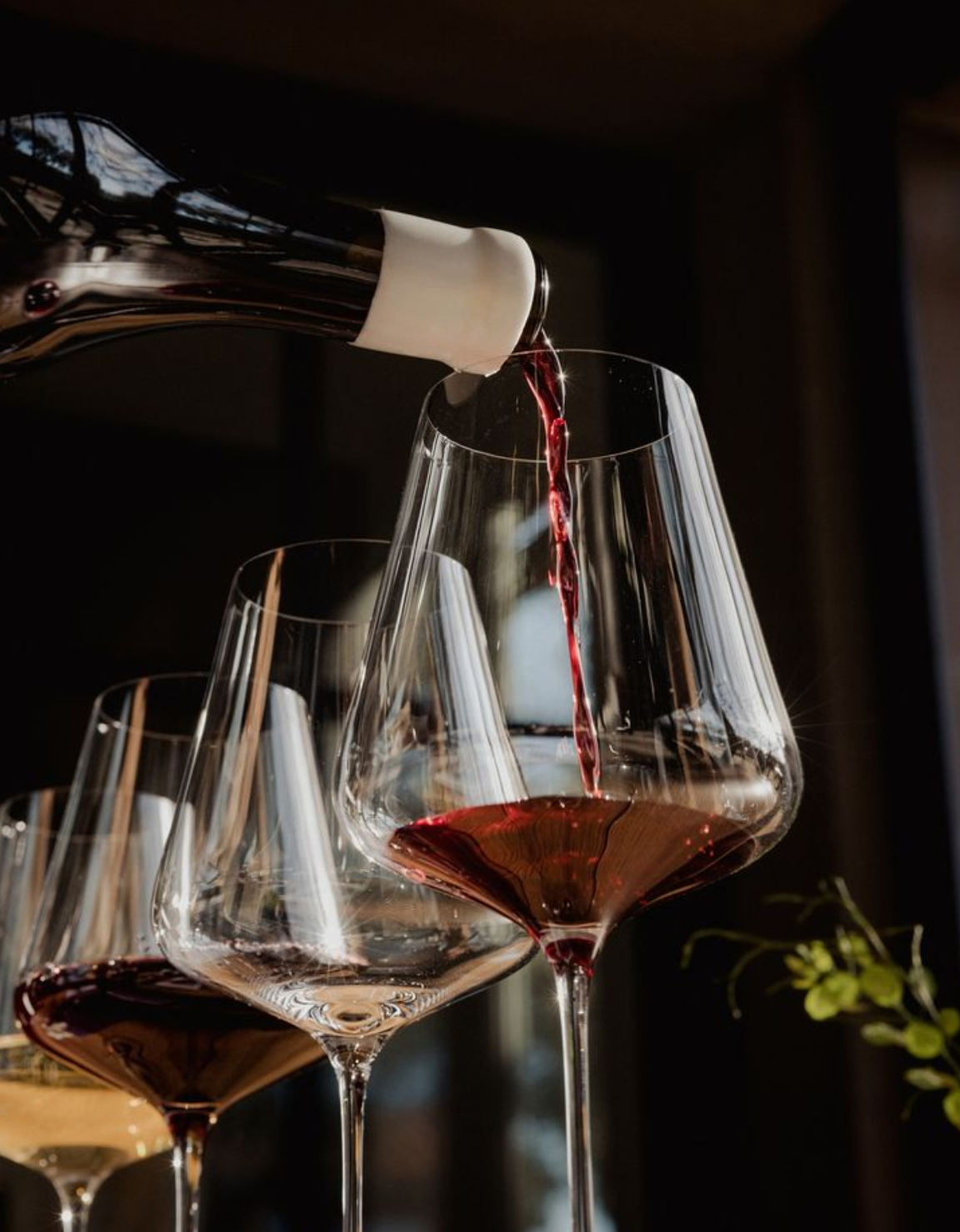 Wine glasses arranged for relaxed table moments