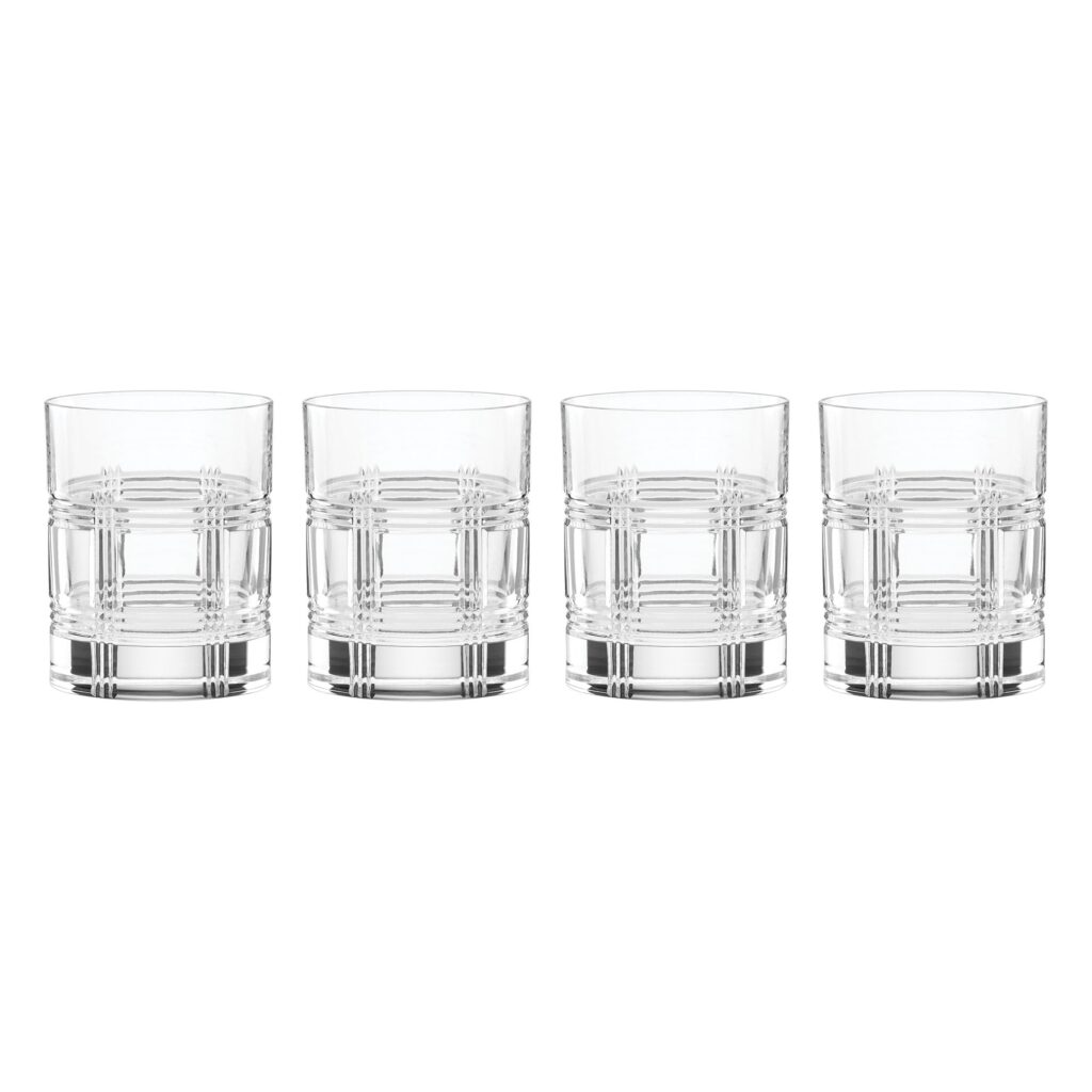 Plaid-Cut European Crystal Double Old Fashioned Glasses, Set of 4