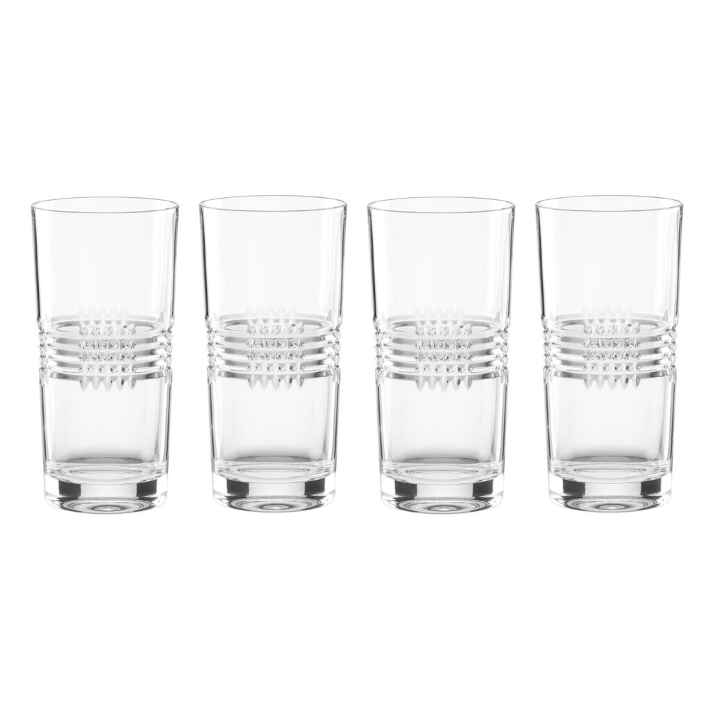 Crosshatch Crystal Highball Glasses, Set of 4