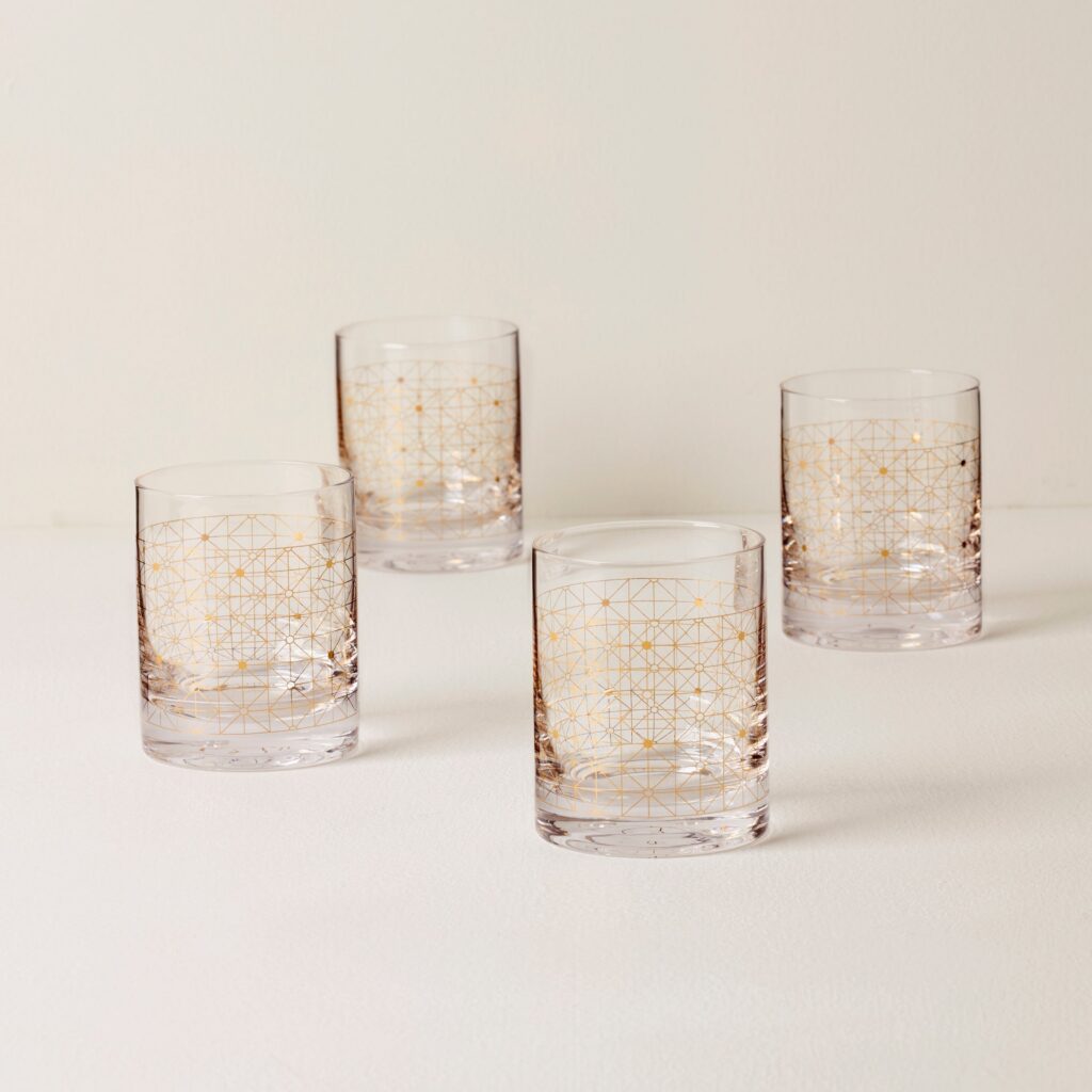 Gold Geometric Double Old Fashioned Glasses, Set of 4
