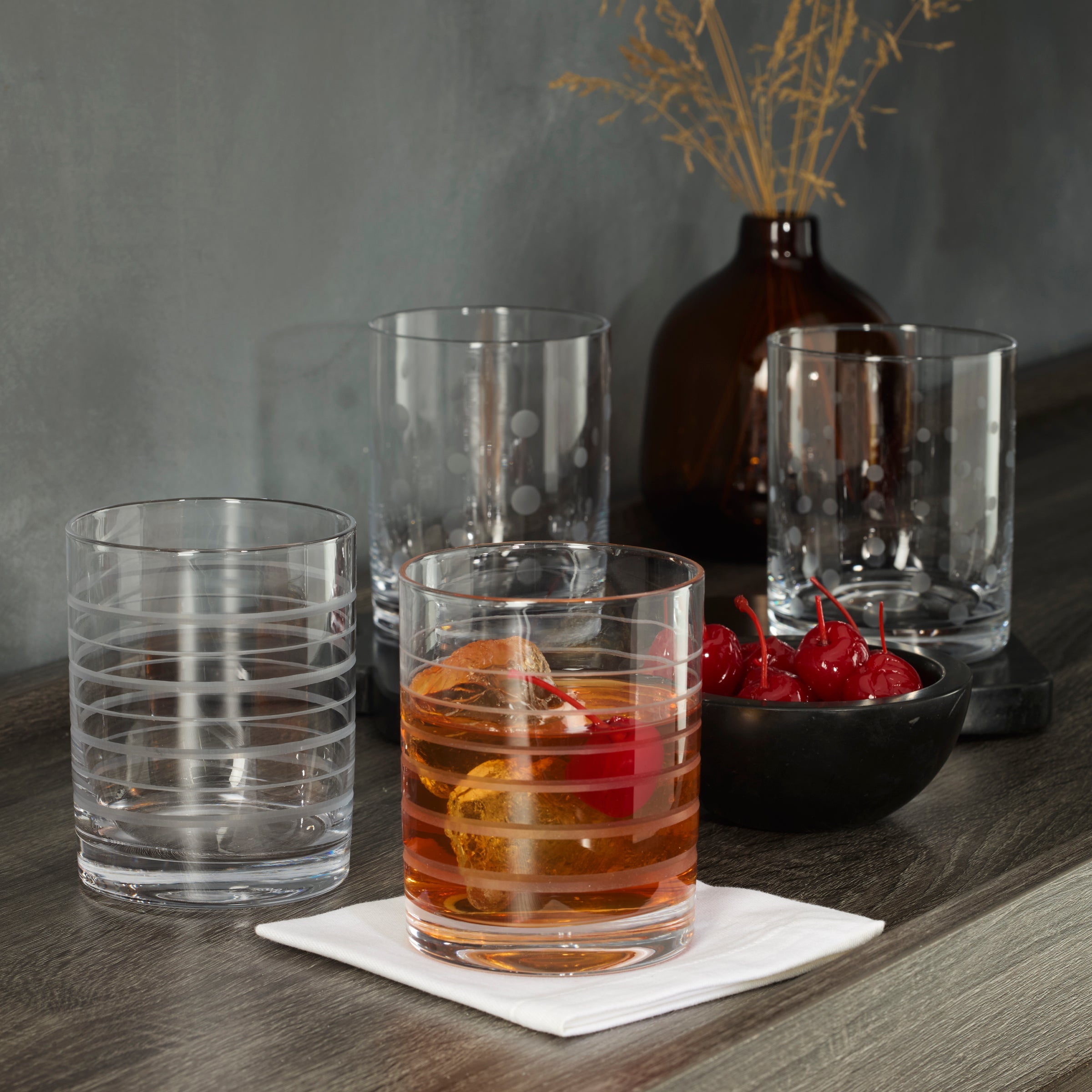 Etched Dot & Swirl Double Old Fashioned Glasses, Set of 4 - Image 3