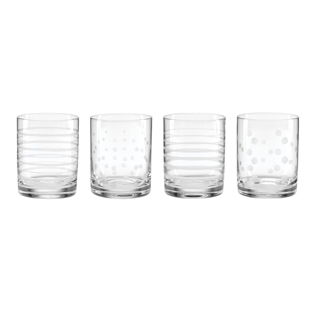 Etched Dot & Swirl Double Old Fashioned Glasses, Set of 4