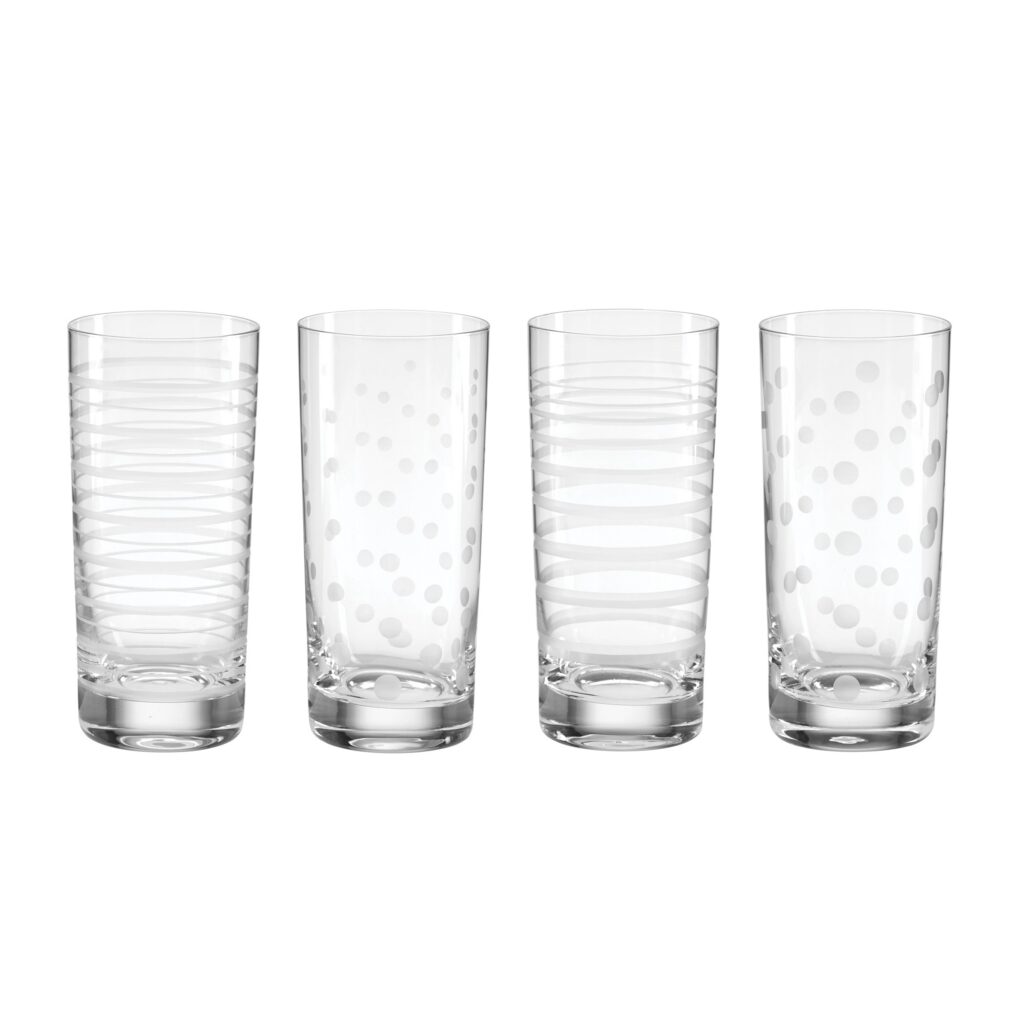 Etched Dot & Swirl Highball Glasses, Set of 4