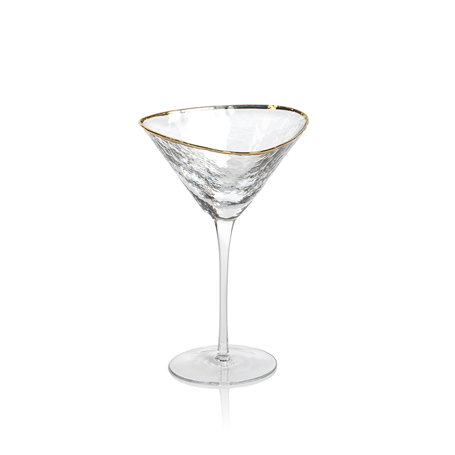 Clear Triangular Stemware with Gold Rim