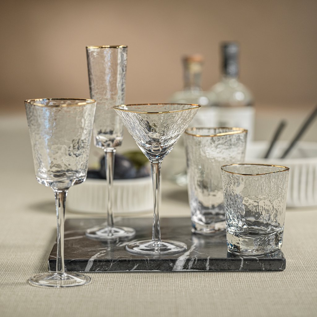 Clear Triangular Stemware with Gold Rim - Image 2