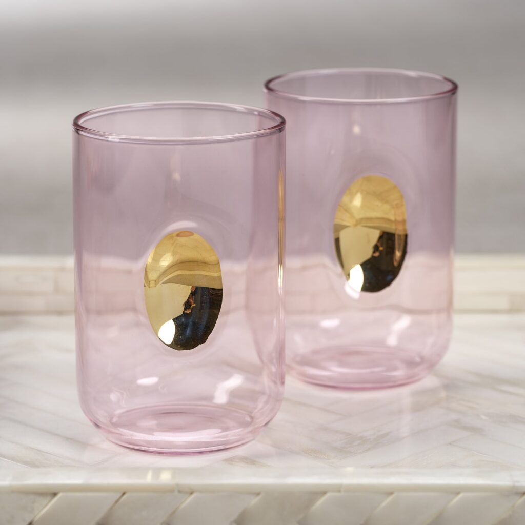 Pink Gold Accent Glass Tumblers Set of 4